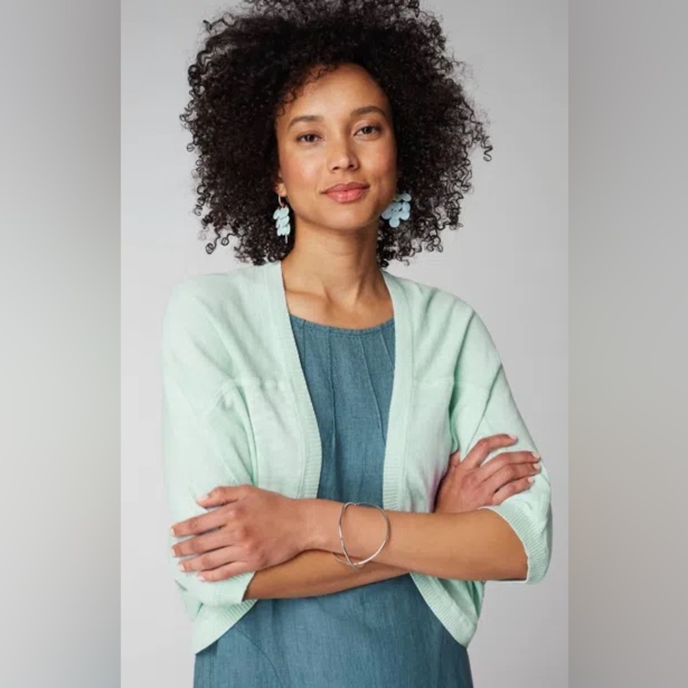 J. Jill Mint Green Open-Front Cropped Cardigan